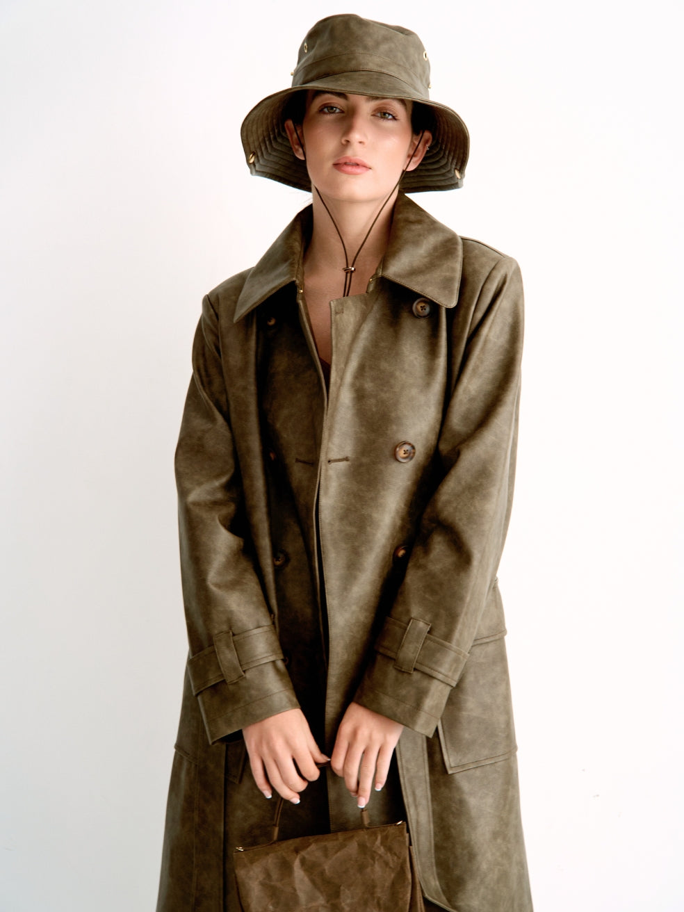 The Gina | Vintage Brown | 100% Vegan Leather Trench Coat - FREED